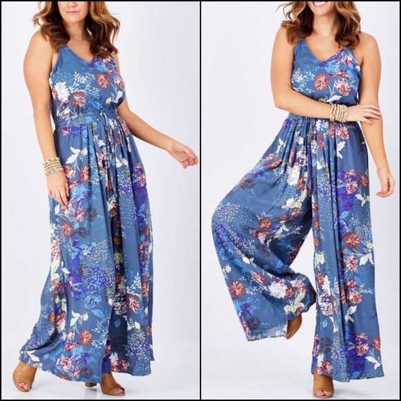 Jaase Blue Floral Jumpsuit Pants Suit Romper Jumper - Picture 2 of 5